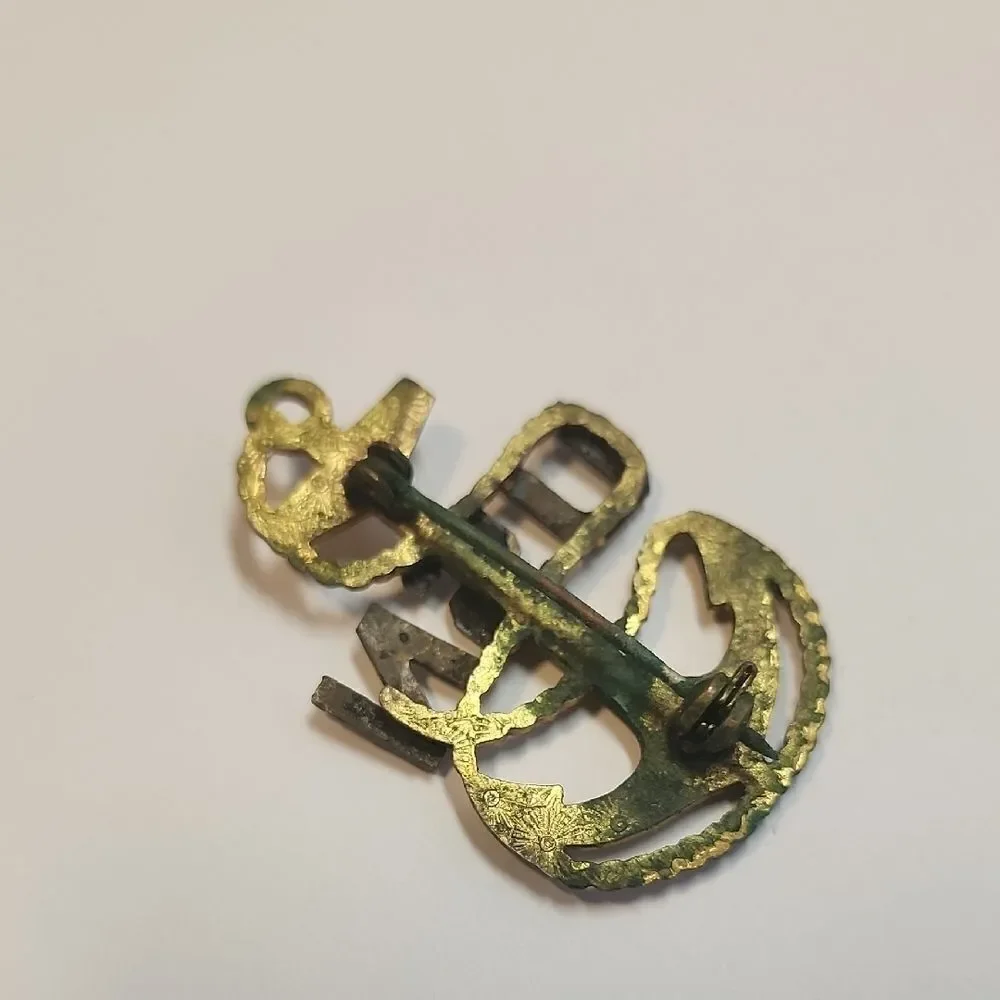 Gold and Silver USN Anchor Pin Brooch United States Navy Vintage